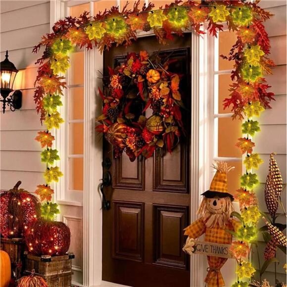 Fall Maple Leaf String Lights 13.6Ft LED Multicolor Thanksgiving Halloween Decor - Picture 5 of 7